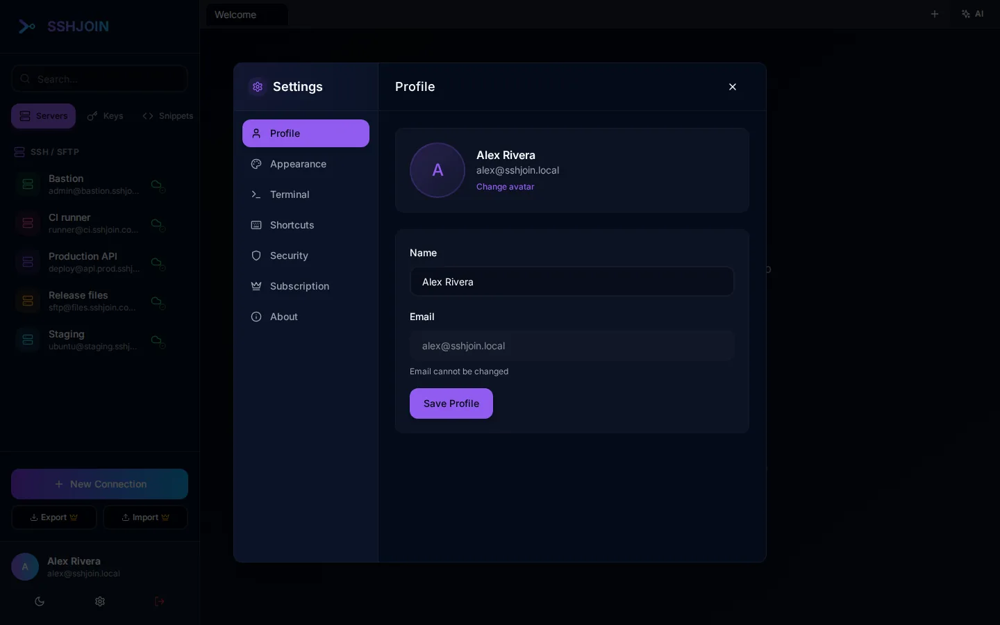 SSHJOIN settings and subscription